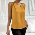 thumbnail image 1 of Fartey Silk Satin Tank Tops for Women Elegant V Neck Sleeveless Shirt with Button Summer Solid Color Basic Vests Business Casual Work Tanks Yellow L, 1 of 6