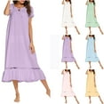 thumbnail image 1 of Fartey Sleepwear for Women Loose Flowy Long Nightgowns Puff Short Sleeve Sleepshirt Night Gown Comfy Casual Pajama Dress Blue M, 1 of 5