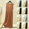 thumbnail image 1 of Fartey Sleeveless Night Dress for Women Soft Comfy V Neck Nightshirt Loose Flowy Solid Color Pleated Nightdress Lightweight Casual Daily Loungewear Khaki 2XL, 1 of 8