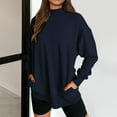 thumbnail image 1 of Fartey Solid Color Sweatshirt for Women Fall Trendy Casual Long Sleeve Slim Tops with Pockets Soft Comfy Crew Neck Pullovrts Loose Fit Sweatshirts Navy 2XL, 1 of 7
