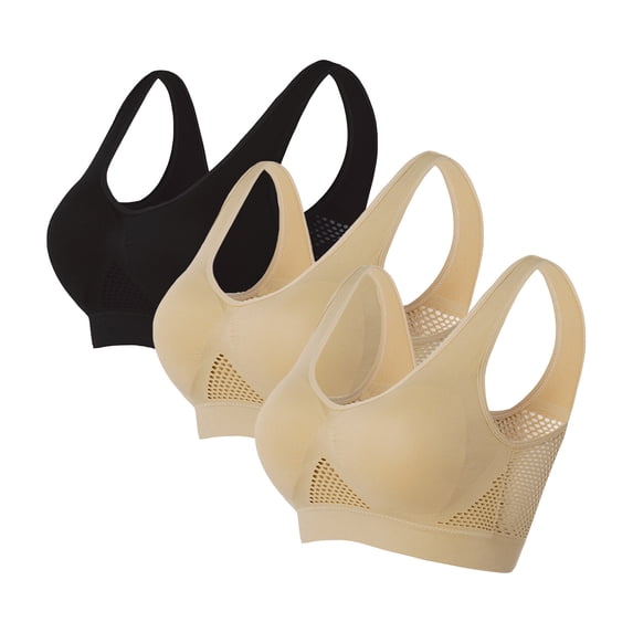 Fartey Sports Bras for Women 3 Pack 2025 New Breathable Cool Liftup Air Bra Plus Size Comfortable Mesh Full Support Sports Bras Solid Color No Underwire Bra