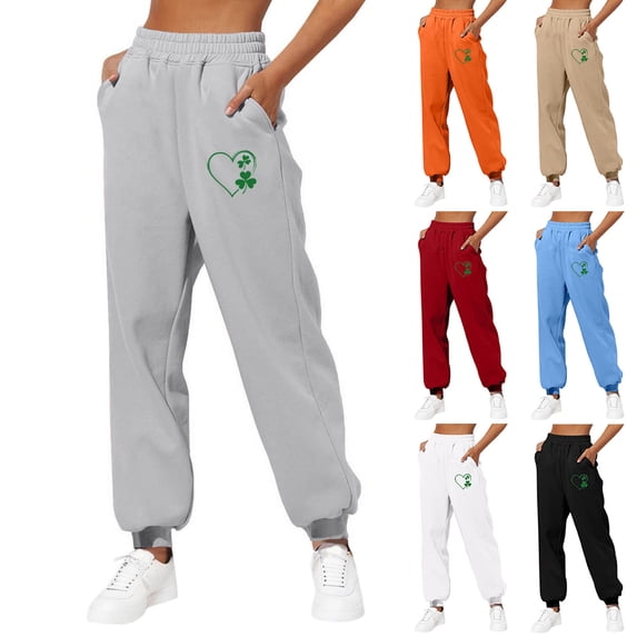 Fartey St Patrick Day Sweatpants for Women Elastic Waist Lounge Jogger Sport Pants Cinch Bottom Sweatpant Baggy Workout Casual Pant Wine M