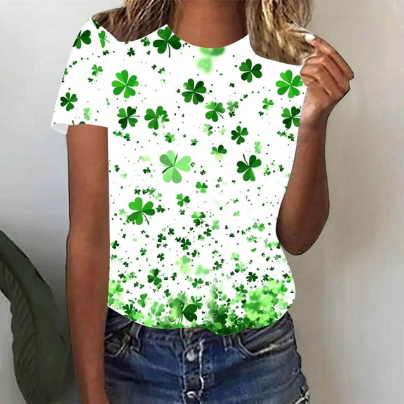Fartey St Patricks Day Shirts for Women 2025 Spring Summer Short Sleeve Tops Trendy Shamrock Graphic Tees Classic Crew Neck T Shirts Soft Comfort Holiday Casual Blouses Multicolor L