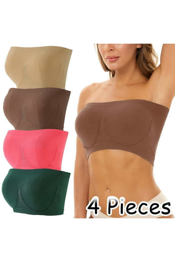 Strapless Bras for Women Wireless Lift T-shirt Bras Seamless Bralettes Shapewear Breathable Full Figure Bandeu Bras 4 Packs