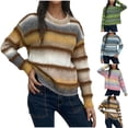 thumbnail image 1 of Fartey Striped Sweaters for Women Trendy Cozy Fall Winter Fleece Knit Sweater Loose Fit Long Sleeve Crew Neck Pullover Sweaters Blue M, 1 of 4