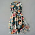 thumbnail image 1 of Fartey Summer Dresses for Women Vintage Cotton Linen Midi Dress Cute Floral Button Down Lapel Lace-Up A-Line Dress Casual Breathable Beach Holiday Sundress, 1 of 6