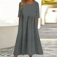 thumbnail image 1 of Fartey Summer Dresses for Women 2025 Eyelet Embroidery Short Sleeve Crew Neck Maxi Dress Loose Flowy Beach Vacation Sundress with Pockets Dark Gray M, 1 of 6