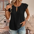 thumbnail image 1 of Fartey Summer Eyelet Tops for Women 2025 Loose Casual Cap Sleeve Shirts Slim Fit V Neck Tunic Tees Lightweight Breathable Solid Color Goig Up Blouses Black L, 1 of 9