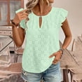 thumbnail image 1 of Fartey Summer Eyelet Tops for Women 2025 Loose Casual Cap Sleeve Shirts Slim Fit V Neck Tunic Tees Lightweight Breathable Solid Color Goig Up Blouses Green XL, 1 of 9
