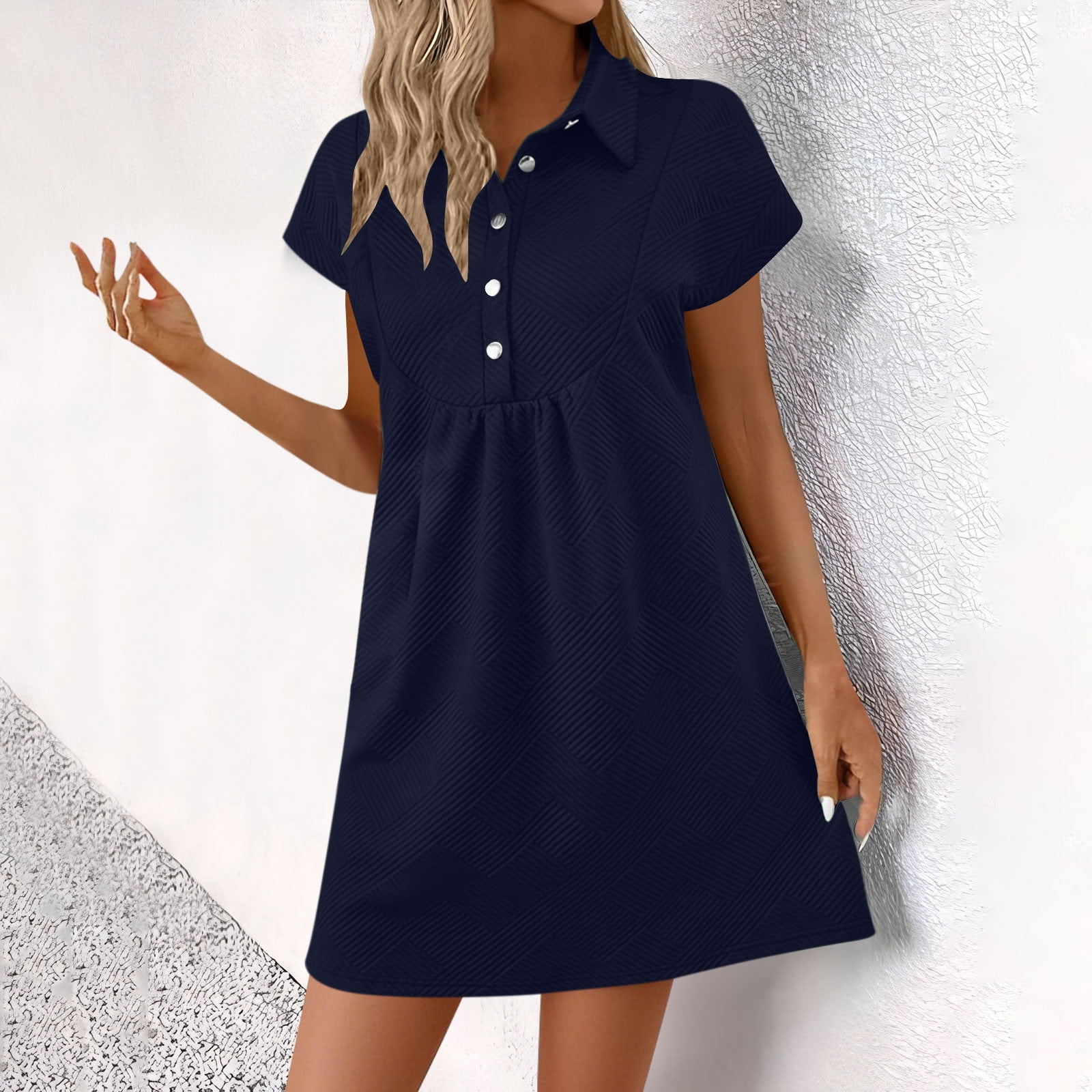 Fartey Summer Lapel Collared Dresses for Women 2025 Solid Color Short ...