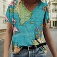 thumbnail image 1 of Fartey Summer Tops for Women Trendy V Neck World Map Print Tee Shirts Casual Short Sleeve Graphic Tees Loose Fit Outdoor Hiking Tshrits Tops Green S-2XL, 1 of 4