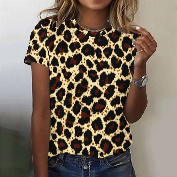 Fartey Summer Tops for Women Plus Size Crew Neck Short Sleeve Shirts Funny Graphic Tees Slim Fit Tunic Shirt Loose Casual Holiday Tshirts Multicolor S