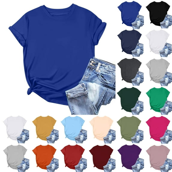 Fartey Summer Tops for Women Soft Comfy Short Sleeve Crew Neck T-Shirts Classic Solid Color Basic Tees Breathable Lightweight Daily Casual Shirt Green M