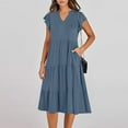 thumbnail image 1 of Fartey Sundresses for Women 2025 Flowy Cap Sleeve Tiered Ruffle Dress Casual Summer V Neck Midi Dress with Pocket Boho Beach Vacation Dresses Blue S-2XL, 1 of 8