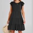 thumbnail image 1 of Fartey Sundresses for Women 2025 Loose Casual Crew Neck Ruffle Cap Sleeve A-Line Tiered Dresses Flowy Swing Beach Mini Dress with Pockets Black S-2XL, 1 of 9