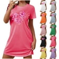 thumbnail image 1 of Fartey Tshirt Nightgown for Women Cute Heart Floral Graphic Sleepwear Soft Comfy Crew Neck Short Sleeve Nightdress Loose Casual Daily Loungewear Gray 2XL, 1 of 7