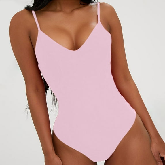Fartey Tummy Control Swimsuits for Women One Piece Sporty Bathing Suit V Neck Spaghetti Strap Monikini Swimsuit Tummy Control 2025 Summer Athletic Beachwear Pink S-3XL