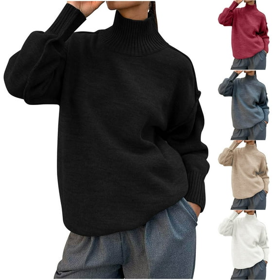 Fartey Turtleneck Sweaters for Women Oversized Long Sleeve Ribbed Knit Pullover Sweaters Cozy Fall Winter Chunky Knitted Warm Jumper Tops Khaki M