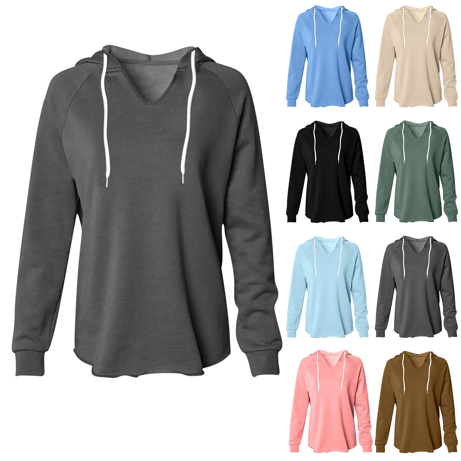 Fartey V Neck Hoodies for Women Trendy Long Sleeve Drawstring Hooded ...
