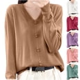 thumbnail image 1 of Fartey V Neck Knitted Sweaters for Women Loose Fit Long Sleeve Pullover Sweater Elegant Solid Color Sweaters Cozy Warm Jumper Tops Purple 2XL, 1 of 4
