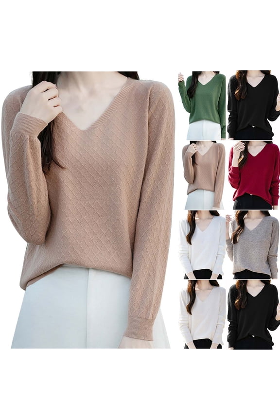 V Neck Sweater for Women Trendy Textured Knit Sweaters Slim Fit Long Sleeve Pullover Sweater Business Casual Work Knitwear Wine M