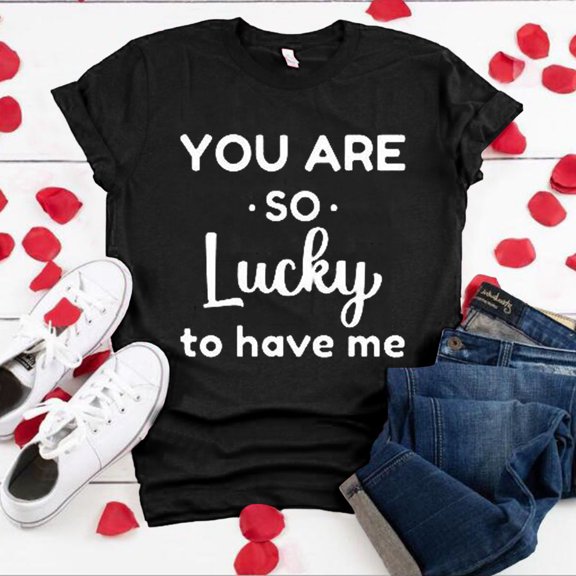 Fartey Valentine's Day T Shirts for Women Plus Size Summer Short Sleeve Casual Tops Soft Comfy Crew Neck Graphic Tees Loose Valentines Day Letter Print Blouses Black XS-4XL