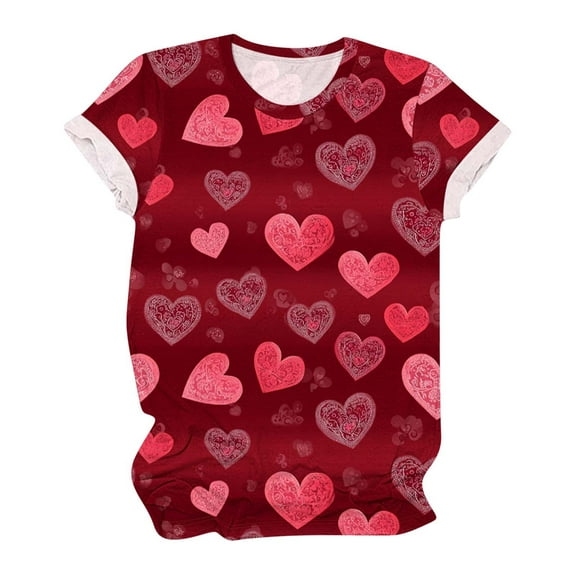 Fartey Valentine's Day T Shirts for Women Plus Size Valentines Short Sleeve Tops Soft Comfy Crew Neck Holiday Tee Shirts Cute Heart Graphic Tees 2025 Multicolor S-4XL