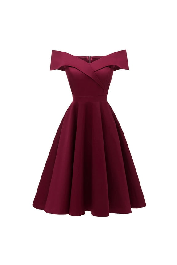 Wedding Dresses for Women Vintage Off Shoulder Bridesmaid Dress Elegant High Waist A-line Evening Party Dresses Fashion Solid Color Cocktail Dress Wine S-XL