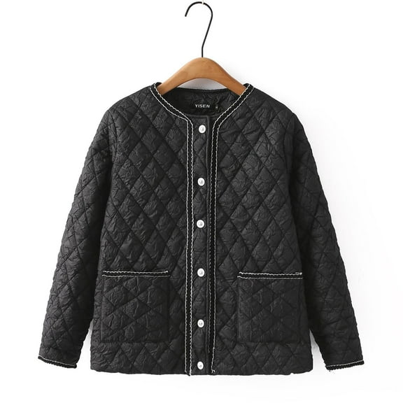 Fartey Winter Coats for Women Plus Size Lightweight Quilted Jacket Oversized Button Up Long Sleeve Warm Coat with Pockets Padded Solid Color Puffer Coat with Pockets