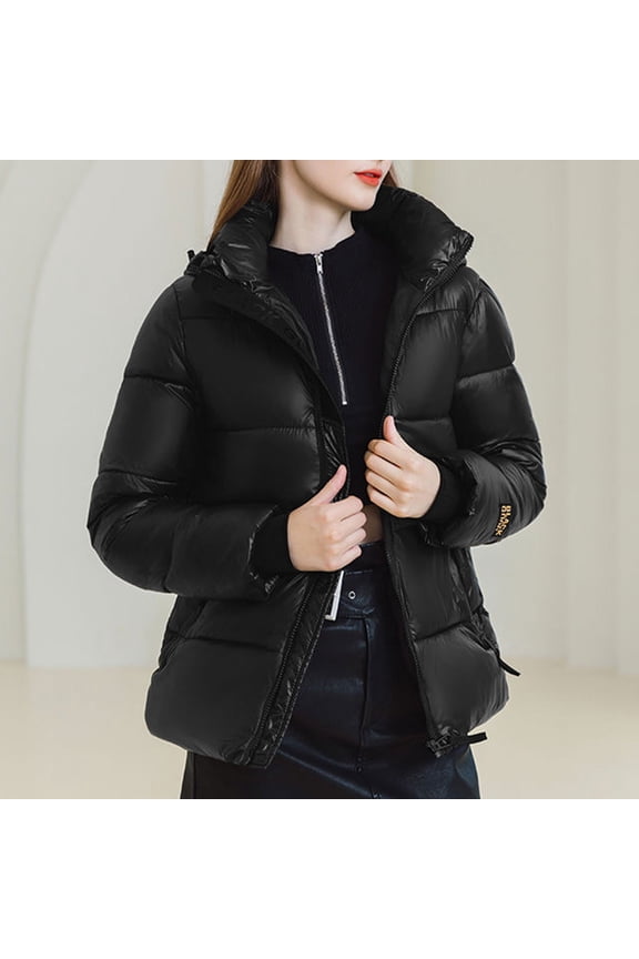 Winter Coats for Women Lightweight Long Sleeve Hooded Jacket Windproof Full Zip Thicken Puffer Coat Packable Down Parkas with Pockets