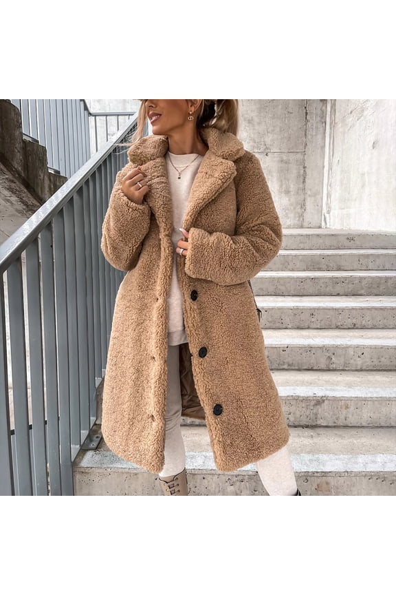 Winter Coats for Women Plus Size Fuzzy Fleece Long Shacket Jackets Oversized Fashion Lapel Button Up Open Front Coat Warm Faux Fur Outerwear