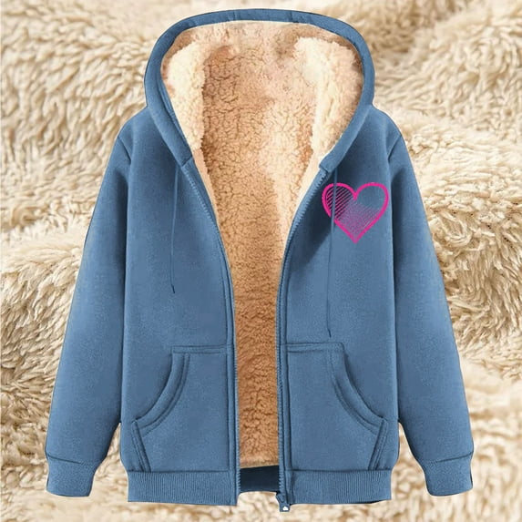 Fartey Winter Hooded Coats for Women Clearance Sherpa Lined Jacket Fall Winter Fuzzy Fleece Coat Dressy Casual Full Zip Long Sleeve Warm Outerwearwith Pockets