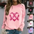 thumbnail image 1 of Fartey Women Breast Cancer Shirts Cute Pink Ribbon Heart Print Crew Neck Tshirt Inspirational Long Sleeve Blouses Cancer Survivor Gift Tops White S, 1 of 5