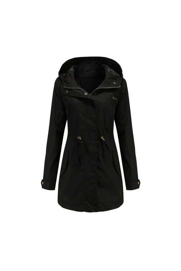 Women Military Anorak Jackets Zip Up Snap Button Hooded Parka Safari Utility Coats Waterproof Windbreaker Outdoor Hiking Drawstring Trench Coats