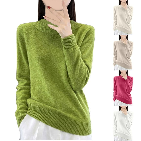 Fartey Women Mock Neck Sweater Slim Fit Long Sleeve Knitted Pullover Tops Cozy Fall Winter Solid Color Ribbed Knit Sweater Business Casual Work Sweaters Khaki M