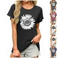 thumbnail image 1 of Fartey Women Short Sleeve Tops Summer Going Out Tees Funny Floral Print Crew Neck T Shirts Comfy Breathable Cotton Tshirt Loose Casual Holiday Blouses Red M, 1 of 7