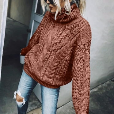Fartey Women Turtleneck Sweater Oversized Long Sleeve Pullover Tops Autumn Winter Warm Chunky Cable Knit Sweater Fashion Solid Color Sweaters 2025