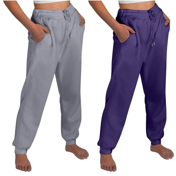 Fartey Women's 2 Pack Jogger Sweatpants Fleece Lined Lounge Pants Cozy Drawstring Pants High Waisted Casual Fall Pants Comfy Sweatpant with Pockets Purple S
