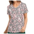 thumbnail image 1 of Fartey Women's Breast Cancer Awareness Scrub Tops Pink Ribbon Graphic Tees Slim Fit V Neck Short Sleeve Shirts with Pockets Pink L, 1 of 4