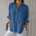 thumbnail image 1 of Fartey Women's Button Down Shirts Lightweight Breathable Summer Cotton Linen T Shirts Dressy Casual 3/4 Sleeve Lapel Collar Blouses Fashion Loose Solid Color Tops Blue L, 1 of 8