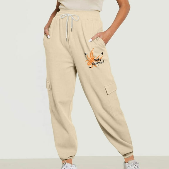 Fartey Women's Cargo Sweatpants Y2K High Waisted Joggers Fashion Loose Drawstring Athletic Pants Casual Fall Cinch Bottom Sweatpant with Pockets Beige S