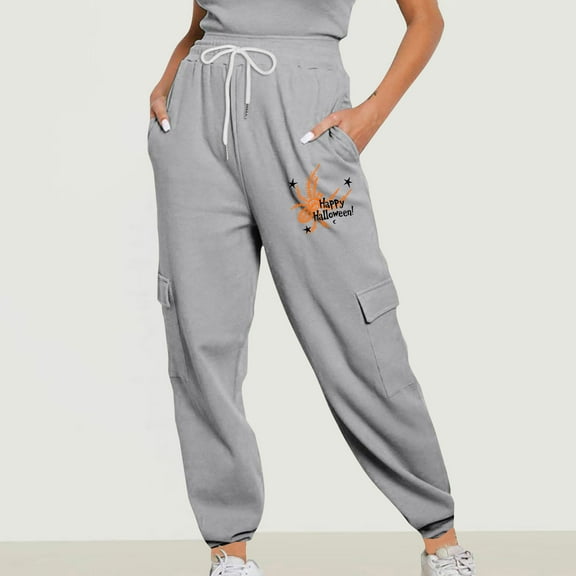 Fartey Women's Cargo Sweatpants Y2K High Waisted Joggers Fashion Loose Drawstring Athletic Pants Casual Fall Cinch Bottom Sweatpant with Pockets Gray S
