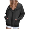 thumbnail image 1 of Fartey Women's Corduroy Zip Up Hoodies with Pockets Oversized Long Sleeve Jackets Fashion Casual Fall Solid Color Hooded Jacket Black L, 1 of 7