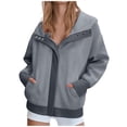 thumbnail image 1 of Fartey Women's Corduroy Zip Up Hoodies with Pockets Oversized Long Sleeve Jackets Fashion Casual Fall Solid Color Hooded Jacket Gray 2XL, 1 of 7