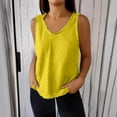thumbnail image 1 of Fartey Women's Cotton Linen Tank Tops Fashion Raw Edge V Neck Tanks Summer Sleeveless Shirts Loose BreathableSolid Color Casual Camisoles Yellow L, 1 of 7