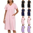 thumbnail image 1 of Fartey Women's Cotton Nightgown with Pockets Loose Casual Short Sleeve Pleated V Neck Pajamas Nightshirt Soft Comfy Sleepwear Pink L, 1 of 6