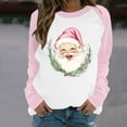 thumbnail image 1 of Fartey Women's Crewneck Sweatshirt Plus Size Raglan Long Sleeve Sweatshirts Funny Christmas Santa Graphic Sweatshirt Fashion Xmas Holiday Pullover Tops Pink S, 1 of 3
