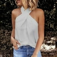 thumbnail image 1 of Fartey Women's Criss Cross Halter Tops Summer Backess Sleeveless Shirt Elegant Back Zipper Tank Tops Fashion Solid Color Camis Top Gray XXL, 1 of 6