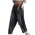 thumbnail image 1 of Fartey Women's Denim Harem Pants Elastic Waist Wide Leg Baggy Jeans Loose Casual Joggers Fashion Y2K Trousers with Pockets Black L, 1 of 5