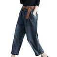 thumbnail image 1 of Fartey Women's Denim Harem Pants Elastic Waist Wide Leg Baggy Jeans Loose Casual Joggers Fashion Y2K Trousers with Pockets Blue M, 1 of 5
